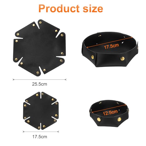 uxcell 2 Pcs Valet Tray for Women and Men, PU Leather Jewelry Tray Entryway Table Bedside Nightstand Catchall Storage Organizer for Jewelry Key Coin Watch Wallet (2 Size, Black) - color: Black