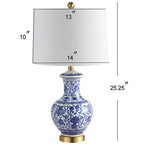 JONATHAN Y 25.25" Blue/White Ceramic Ginger Jar Table Lamp Set of 2, Traditional Brass Gold Base for Living Room Bedroom, White Linen Drum Shade, LED Bulbs Included JYL1072A-SET2