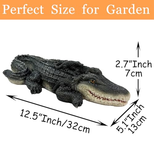 Teaeeno Garden Alligator Decor Outdoor,Crocodile Sculpture for Stuff Pond Decor,Florida Alligator Sculpture for Yard Art,Realistic Wild Animal,Reptile Figure,Florida Alligator,Perfect for Man(Black) - color: Gray