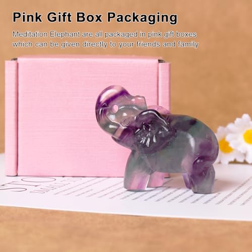 2 Inch Rainbow Fluorite Crystal Elephant Sculpture Handcrafted Healing Stone Animal Figurine Spiritual Home Decor Lucky Charm Gift for Wealth Success Positive Energy and Meditation Lovers - color: Rainbow Fluorite Elephant-02