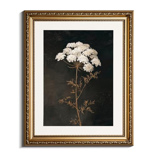InSimSea Gold Picture Framed Wall Art, Living Room Vintage Dark Flower Wall Decor, Moody Floral Botanical Canvas Print Art, Home Farmhouse Decor, Antique Paintings with Frame 13x16inch - color: Radish Flower, size: 16"L x 13"W