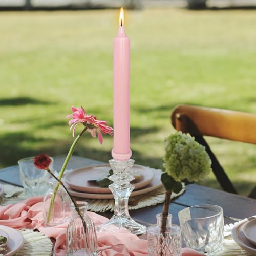 NJAO HOO Pink Candlesticks 8 Inch Unscented Taper Candle Dripless Handmade Colored Candles for Home Decor Dinner Table Kitchen and Bedroom, 4 Pack - color: Pink, size: 8 In