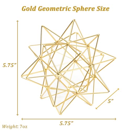 5.75" Gold Decorative Sphere, Metal Geometric Tabletop Decoration, Abstract Gold Decorative Ball, 3D Tabletop Sculpture for Home Metal Sphere Decor - color: Gold-5.75 in