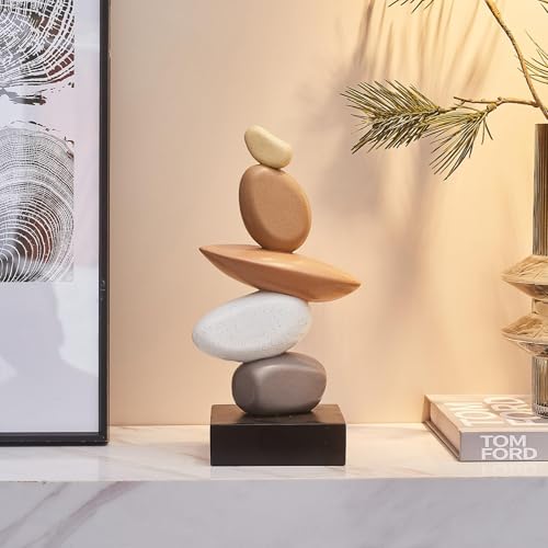 Fake Sandstone Statue Home Decor for Living Room, Modern Resin Stone Sculptures Coffee Table Decor, Gray and White Statue Decorations for Office Shelf Bookshelf - color: 10.4"h Brown Gery White