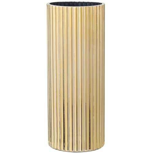 Gold Vase, Ribbed Glass Vase for Flowers, Modern Flower Vases for Tulips, Tall Fluted Vases for Living Room, Dining Table, Office, Wedding, Bookshelf, 11 Inches - color: Gold, size: 12''