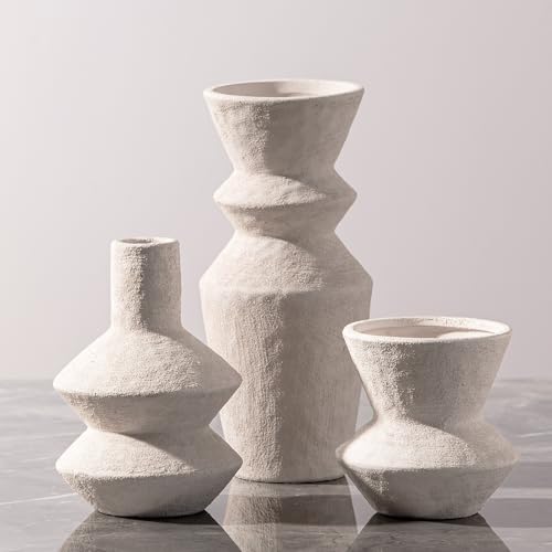Ceramic Vase Home Table Decor - White Flower Vase Set of 3 Living Room Kitchen Decorations Farmhouse Modern Rustic Vases Decorative Centerpiece for Shelf Bedroom Office Bathroom Dining Coffee Desk - color: 10-white