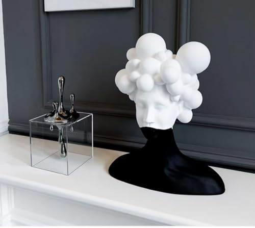 Modern Abstract Resin Sculpture, Black and White Bust with Bubble Crown Design, Contemporary Art Decor