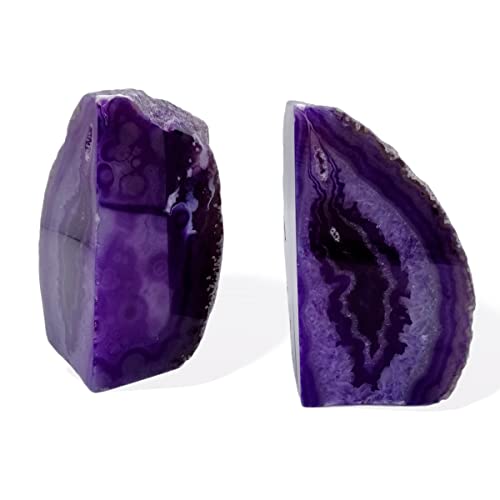 Decorative Agate Bookends 2-3 lbs Dyed Purple Natural Crystal Geode Book Ends for Home Decor Housewarming Gift 1 Pair - color: Purple, size: 2-3LBS