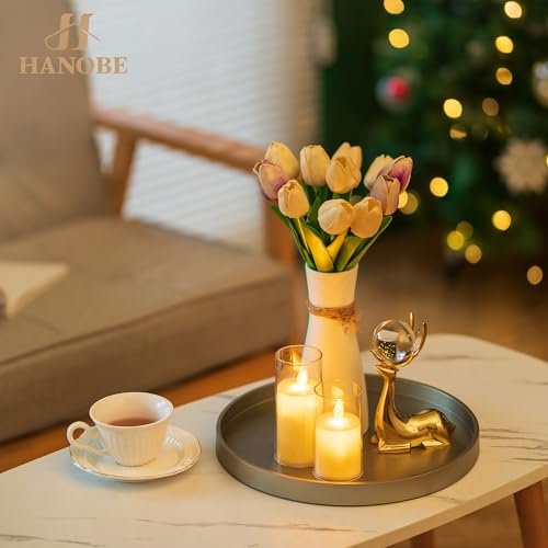 Hanobe Decorative Coffee Table Tray: Round Gold Tray for Home Decor - 12" Circle Ottoman Trays for Entryway Table Candle Holder Plate for Living Room Kitchen - color: Gold