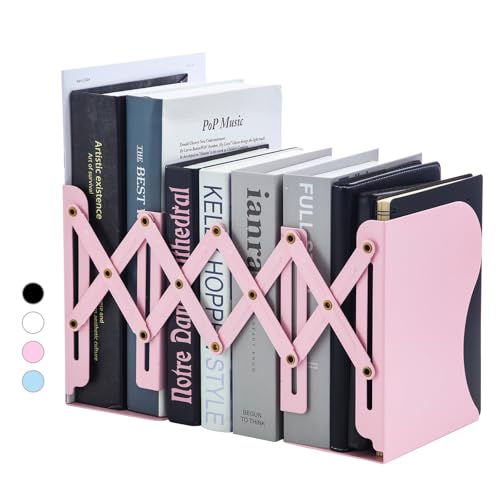M&G Adjustable Bookends Book Ends for Shelves, Metal Bookend for Heavy Books, Desk Magazine File Organizer Holder Extends up to 20in, Book Stopper for Home, Office, Classroom (Pink) - color: Pink
