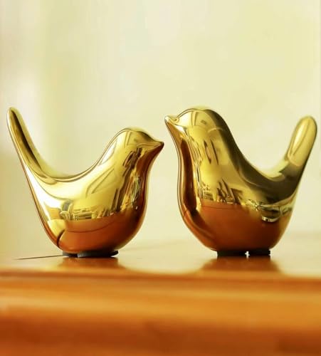 Set of 2 Gold Bird Sculptures, Gold Bird Decor,Bird Decorations,and Modern Fall Shelf Home Decor Accents for Living Room Shelves, Bookshelves, and Coffee Tables - color: Gold, size: S&M