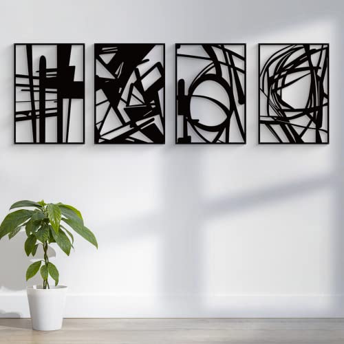 Glamativity 4 Pack Black Abstract Metal Wall Art, Minimalist Décor Single Line Art Wall Décor, 3D Textured Metal Wall Sculptures, for Living Room Bedroom Bathroom Study Room (Black Abstract, M Size 16 x 11'') - color: Black Abstract, size: M Size 16 x 11'