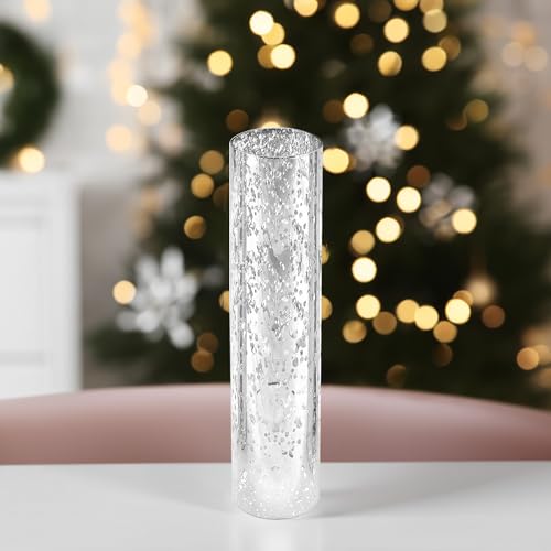 WGVI Hurricane Candle Holder Sleeve, W: 3", Ht: 14", Silver Speckled Glass Cylinder Open Both Ends, Chimney Tube Shade, 1 Piece - size: 3x14"H