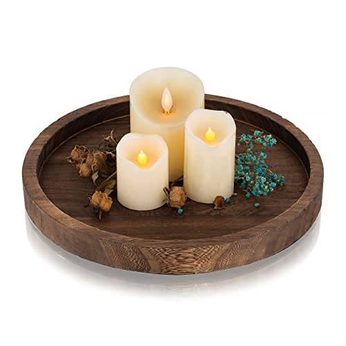 Wooden Decorative Tray Candle Holder: Romadedi Round Wood Tray Home Decor, Small Rustic Trays for Coffee Table, Ottoman, Table Centerpieces for Dining Room, Living Room, Farmhouse Kitchen - color: Rustic-round