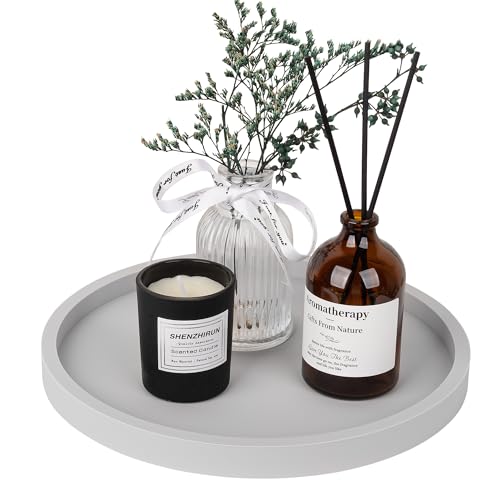 Silicone Bathroom Tray Round Vanity Tray Decorative Soap Holder Kitchen Countertop Organizer Coffee Table Decor for Candle, Perfume, Plant, 9 Inch, Light Grey - color: Light Grey, size: 9"