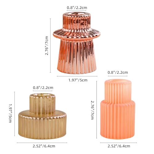 Pink Candlestick Holders 6PCS for Tealight Candle Stick Candles, Ribbed Glass Taper Candle Holders Set, Table Centerpieces for Weddings Christmas Home Decor Indoor and Outdoor - color: Pink