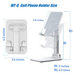 2 Pcs MT-6 Cell Phone Holder, Adjustable Angle and Height, Anti-Slip Silicone Pad, Foldable and Portable, Compatible with 4-8 Inch Devices - color: White