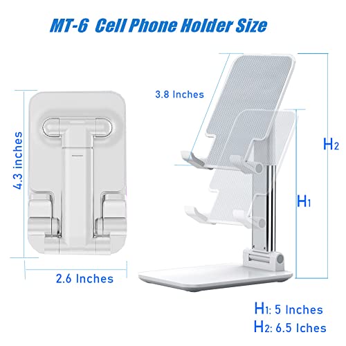 2 Pcs MT-6 Cell Phone Holder, Adjustable Angle and Height, Anti-Slip Silicone Pad, Foldable and Portable, Compatible with 4-8 Inch Devices - color: White