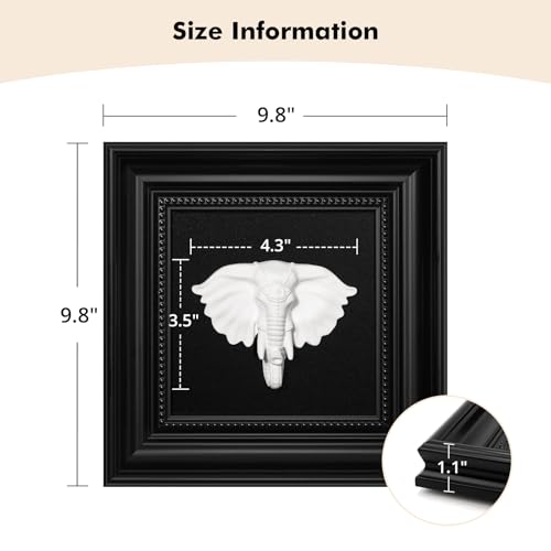 FOLKOR LIFE Animal Head Wall Sculpture Black and White Framed Art for Home Vintage Decor, Classic Elephant Head Statue Hanging Wall Plaque for Modern, Farmhouse, Living Room, Bedroom Decoration - color: Elephant Head