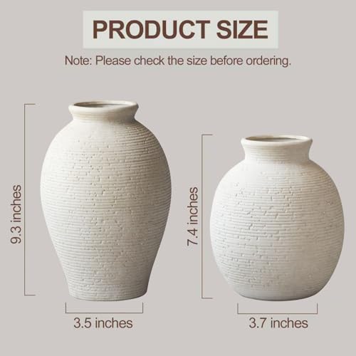 Ceramic Flower Vase for Home Decor, Rustic Farmhouse Vintage Retro Large Vase for Living Room, Kitchen, Bedroom, Decoration for House, Bookshelf, Dining Table, Office, Gift(9.3 inch) - color: Off White-9.3"