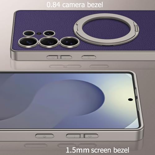 Leather Case for Samsung Galaxy S25 Ultra with Kickstand Magnetic Ring, Compatible with Wireless Charging, Invisible Stand Luxury Slim Protective Shockproof Cover for Samsung S25 Ultra (Purple) - color: Purple