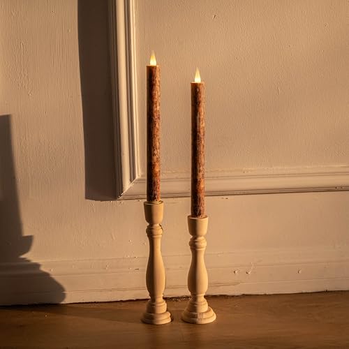 Flameless Taper Candles Flickering with Remote and Timer, 3D Moving Flame Taper Candle Battery Operated to 400 Hours, 9 Inch Window Candles, (Bark) - color: Bark