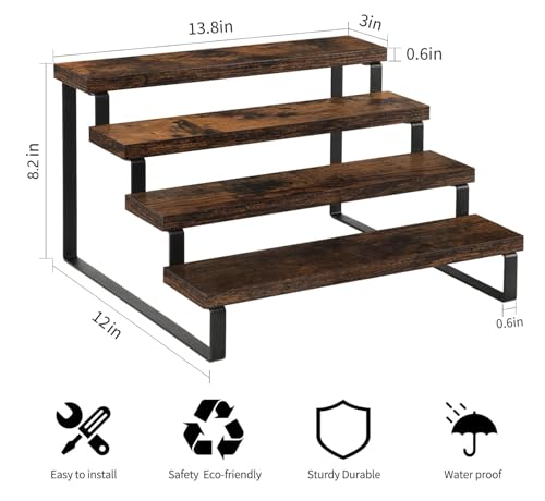 YINMIT Wooden Display Riser Stand, Tiered Perfume and Cologne Organizer Stand, 4 Tier Spice Rack Organizer, Rustic Display Shelf for Candles (4 Tier) - color: 4 Tier,Brown