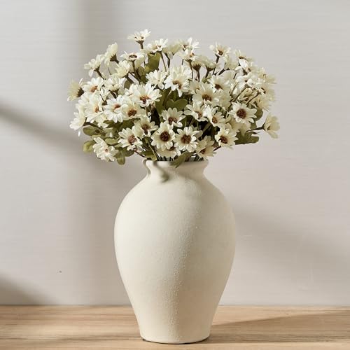 SIDUCAL Ceramic Vintage Flower Vase | 9 Inch Large Pottery Rustic Farmhouse Boho Vase for Home Decor, Table, Living Room, Bathroom, Coffee Desk, Shelf, Mantel Decoration, Wedding, White - color: 1009-white