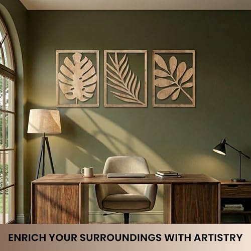qmmp Modern Wooden Wall Sculptures - Set of 3 - Home Decor Accent - Large Wall Art for Living Room, Bedroom, Office - Easy Installation (Oak, Large - Tree Leaves) - color: Oak, size: Large - Tree Leaves