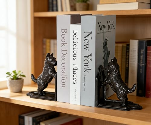 1 Pair Dog Book Ends Dog Decorative Bookends for Shelf Vintage Cast Iron Book Ends for Heavy Books for Home, Office （Iron Dog-B） - color: Iron Dog-b