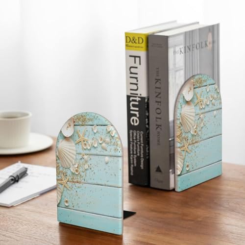 Summer Nautical Starfish Bookends Decorative Beach Wooden Book Ends for Shelves Heavy Books Holder Organizer Non-Slip Desk Book End for Kids Office School Kitchen Home Desktop Decor 1 Pairs - color: Nautical
