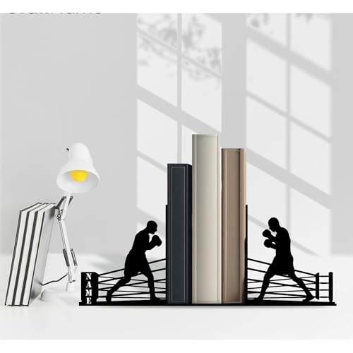 Sports Themed Metal Bookends, Book Ends for Shelves, Office Desk, Cookbook Stand, CD Holder, Magazine Holder for Office Organization, Housewarming Gifts New Home (Boxing Design) - color: Boxing Design