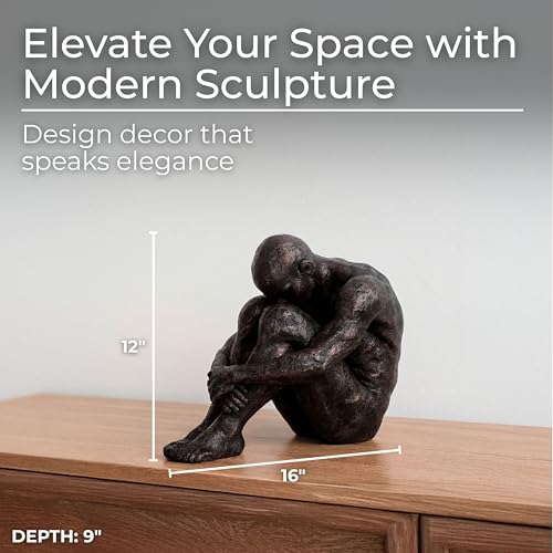 Sagebrook Home Modern Glam Resin Sculpture - Thoughtful Seated Figurine - Polyresin Metallic Bronze Finish - Elegant Home & Office Decor - Artful Accent for Living Room & Bedroom - 16" Bronze - size: 13.0" H