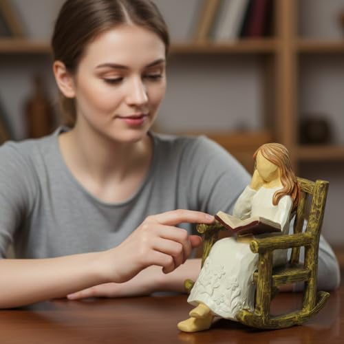 Book Figurine for Shelves Gifts for Women Readers Resin Reading Woman Statue Library Decor Book Lovers Gifts Small Figurine for Home Office Desk, Living Room Birthday Present for Reader Friend