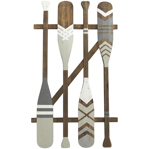 Deco 79 Wood Paddle Home Wall Decor Arrow and Stripe Patterned Wall Sculpture with Muted Blue Accents, Wall Art 21" x 1" x 36", Light Gray - color: Light Gray, size: 21"L x 1.2"W