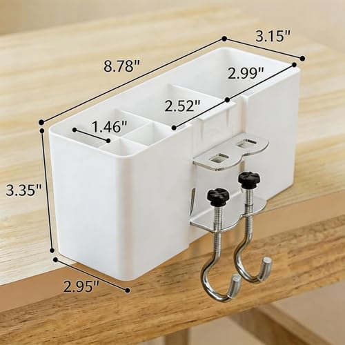 Desk Side Storage, Side Desk Organizer, No Drill Hanging Desk Organizer with 4 Large Pockets, Table Hanging Storage for Office & Home, Fits Flat Table Edge 1.26" (White)