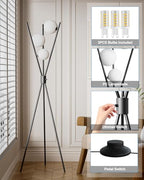 3 Globe Dimmable Tripod Floor Lamp, Mid Century Standing Lamps with 3Pcs 3000K Bulbs Included, Modern Tall Lamp for Living Room Bedroom Office-Black - color: 3 Globe-Black
