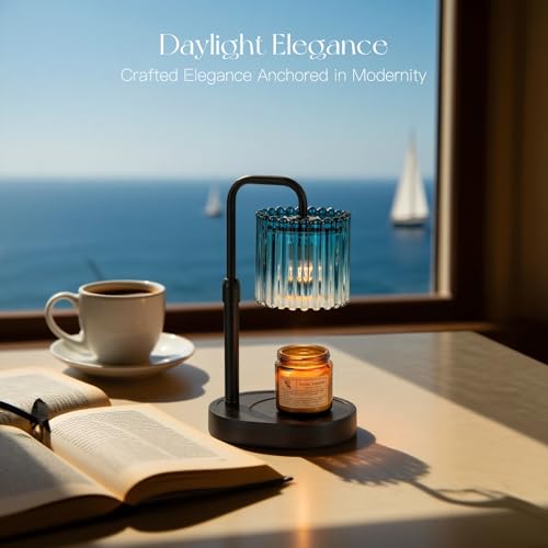 Candeldo Candle Warmer Lamp with Timer: Navy Blue Candle Warming Lamp with 2 Bulbs Height Adjustable Wax Melt Dimmable Bedroom Decor for Women - color: Navy Blue