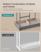 SONGMICS Jewelry Holder, Jewelry Organizer, Jewelry Display Stand with Metal Frame, Velvet Tray, Necklace Earring Bracelet Holder, for Studs, Rings, Gift Idea, Dove Gray UJJS021G01 - color: Dove Gray