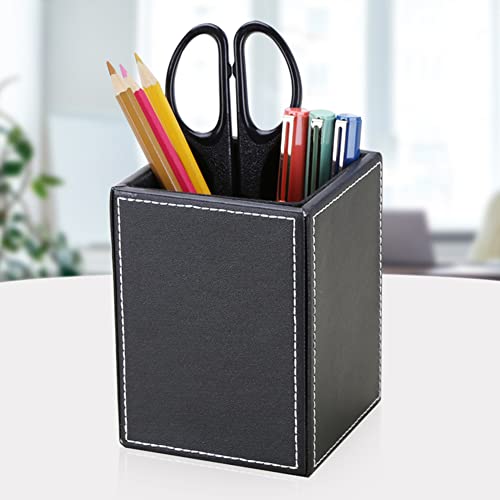 KINGFOM PU Leather Square Pens Pencils Holder Cup Desktop Stationery Organizer Case Office Accessories Container Box (black) - color: Black-s