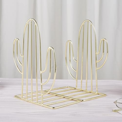 Cactus Bookends Metal Creative Plant Shape Book Stand Organizer for Home Office Desk Compact 7.08X5.31X3.54 Inch Book Rack for Books Files Magazines
