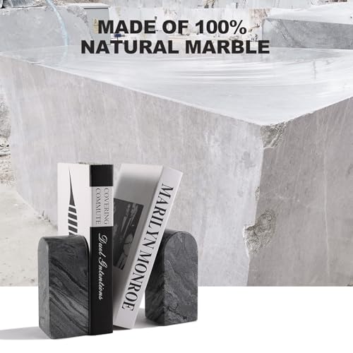 Koville African Natural Marble Bookends for Shelves, 7lbs Heavy-Duty Marble Book Holders, Decorative Book Ends, Bookshelf Apartment Decor for Normal Books/CD/Video Games - color: Monte Grigio, size: 7lb