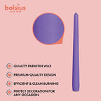 BOLSIUS 10 Inch Purple Taper Candles - 8 Hours Burn Time - Premium European Quality - 10 Pack Unscented Smokeless & Dripless Household Taper Candlesticks - Perfect for Church, Party, & Everyday Use - color: Purple, size: 10 Count
