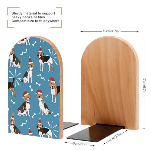 Wooden Bookends 2 Pcs,Beagle Dogs Heavy Duty Office Book Ends Anti Slip Book Shelf Holder with Metal Base Decorative Book Stands - color: Beagle Dogs
