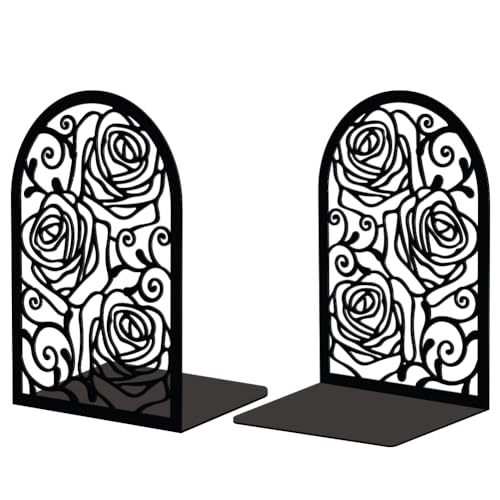 Peacoblue Metal Bookends for Shelves Decorative, Modern Creative Heavy Duty Study Bookends Stoppers Holder Stand for Desk Shelf, 5.3"x4.3"x7.9" Vintage Rose Book Ends Books Support, 1 Pair(Rose) - color: Vintage Rose