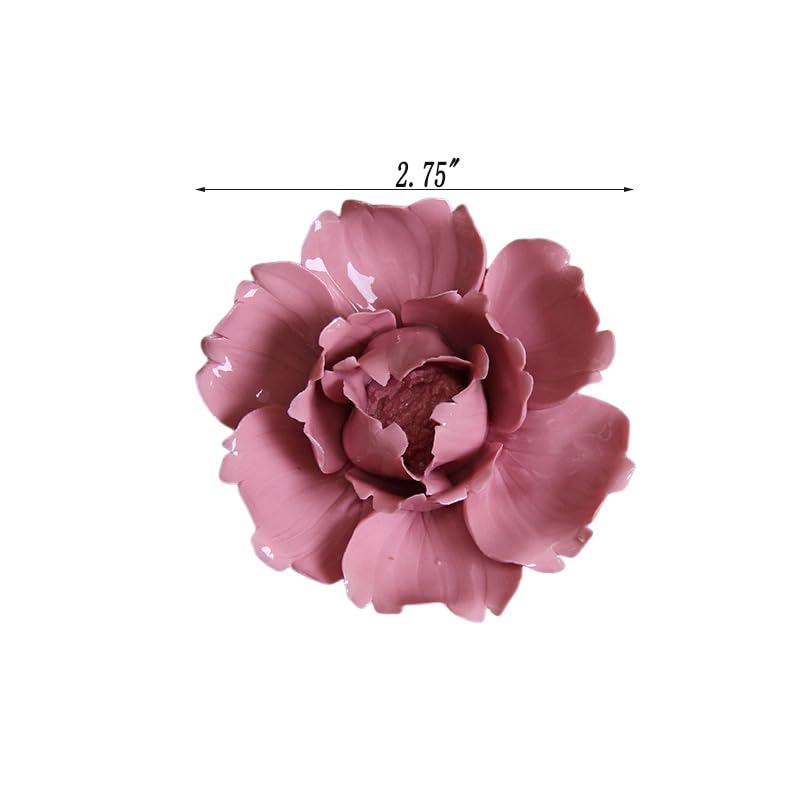 Handmade 3D Ceramic Wall Art Hanging Sculpture Pink Flower Wall Decor for Living Room Bedroom and Bathroom Red Peony 2.75'' (Small) - color: Pink, size: Small