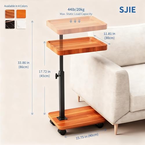 C Table End Table Adjustable Height, 360°Swivel TV Tray Table for Small Spaces, Side Tables with Wheels for Living Room and Bedroom, Bed (Yellow) - color: Wood-height Adjustable