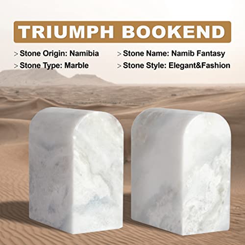 Koville African Natural Marble Bookends for Shelves, Non-Slip Book Ends, 13LBS Ultra Heavy Duty Marble Book Holder Organizer, Apartment Decor for Movies/CD/Video Games(Namib Fantasy) - color: White Marble-namib Fantasy, size: 13lb