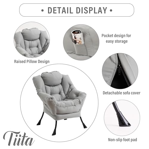 Tiita Lazy Chair with Ottoman, Light Grey Modern Large Accent Chair, Comfy Leisure Sofa Armchair with Ottoman, Reading Chair with Footrest for Bedroom, Living Room, Dorm Rooms, Peach Light Grey - color: Peach Skin Light Grey