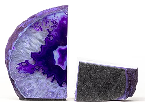 Agate Geode Bookends - Polished Crystal Stone Decorative Bookends for Home Décor (8-10 lb, Purple) - color: Purple, size: 8 - 10 lb